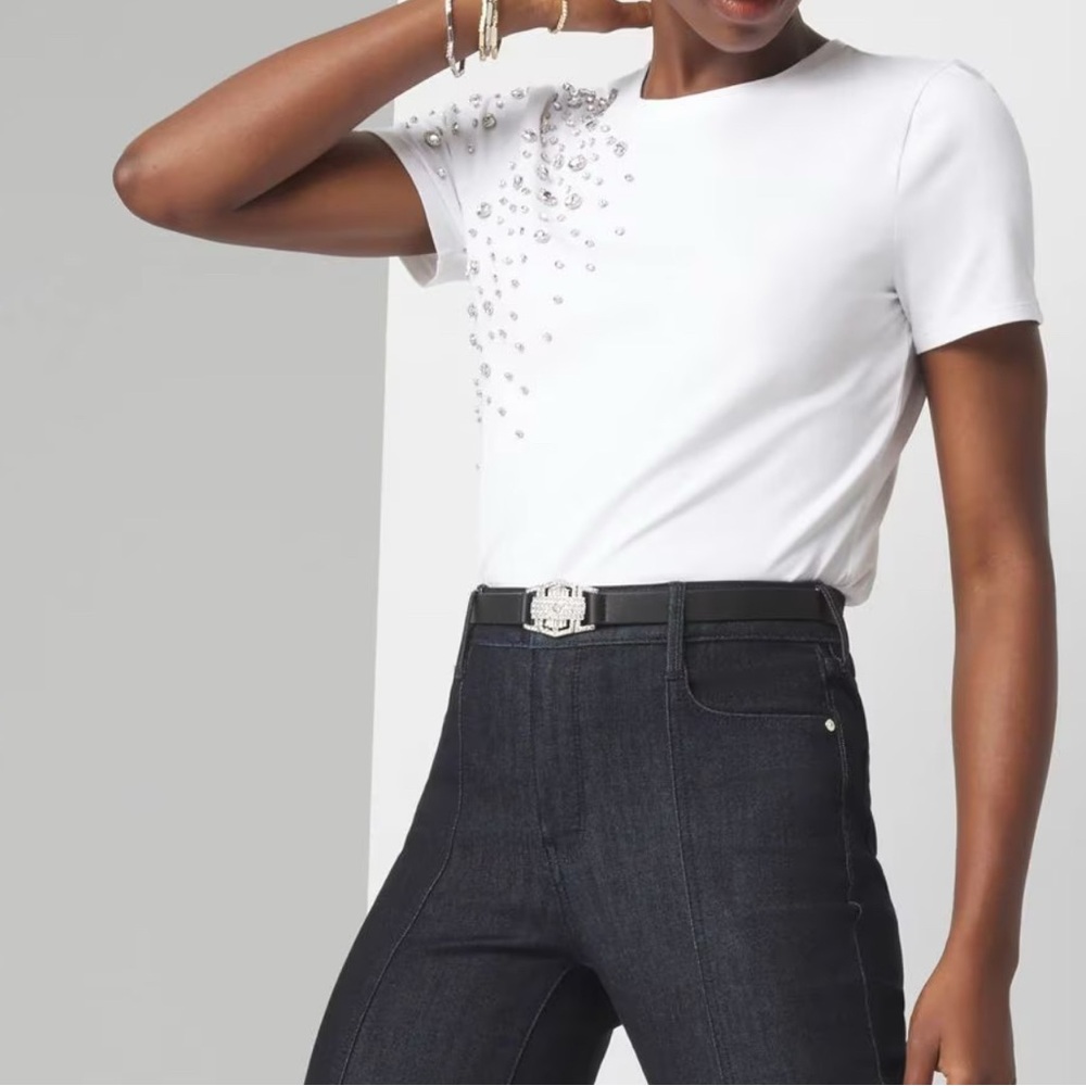 White House Black Market Embellished Crewneck Tee T shirts size M medium New - Picture 3 of 3